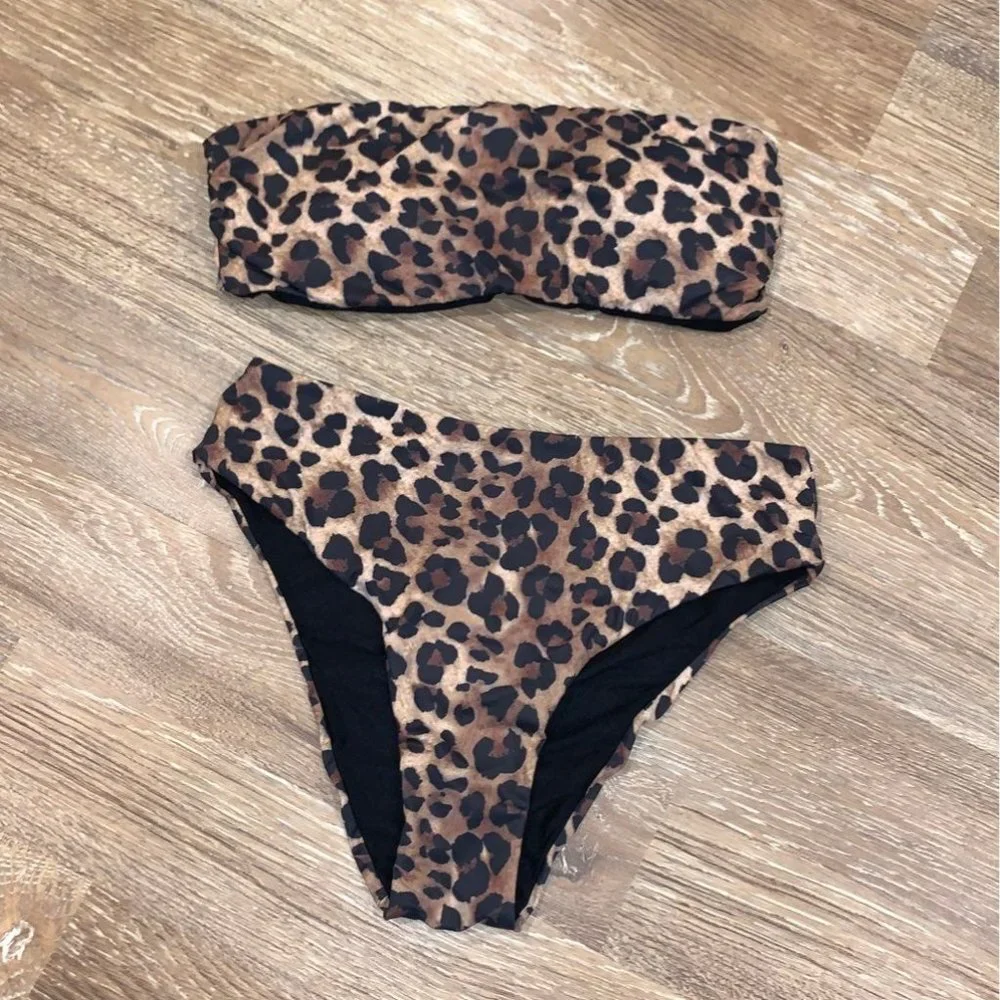 Summer Glow Brown Strapless Bandeau Leopard Bikini - Picture 2 of 2